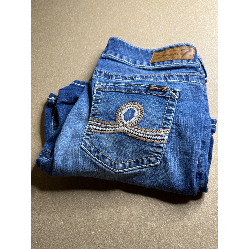 Seven7 Womens Denim Shorts Medium Wash Embroidered Back Pockets Blue Size 12